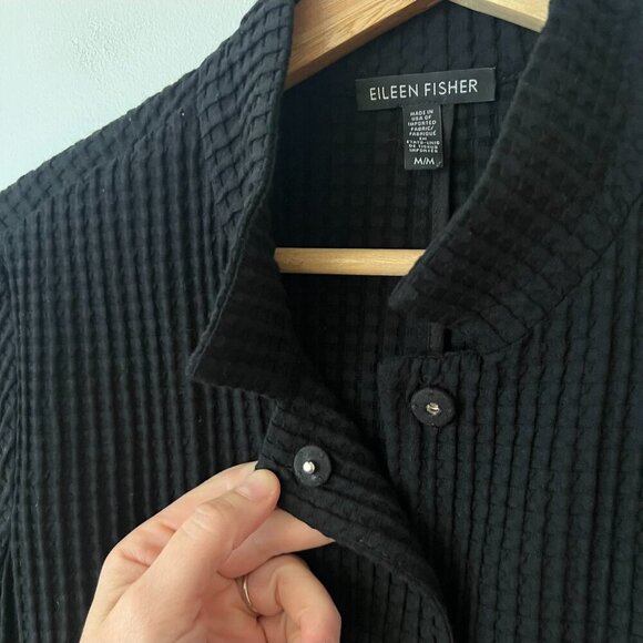 Eileen Fisher Tencel Waffle Knit Stand Collar Black Jacket Women's Size Medium - Picture 5 of 11